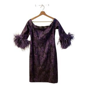 Teri Jon Rickie Freeman Purple Black Off Shoulder Cocktail Party Dress